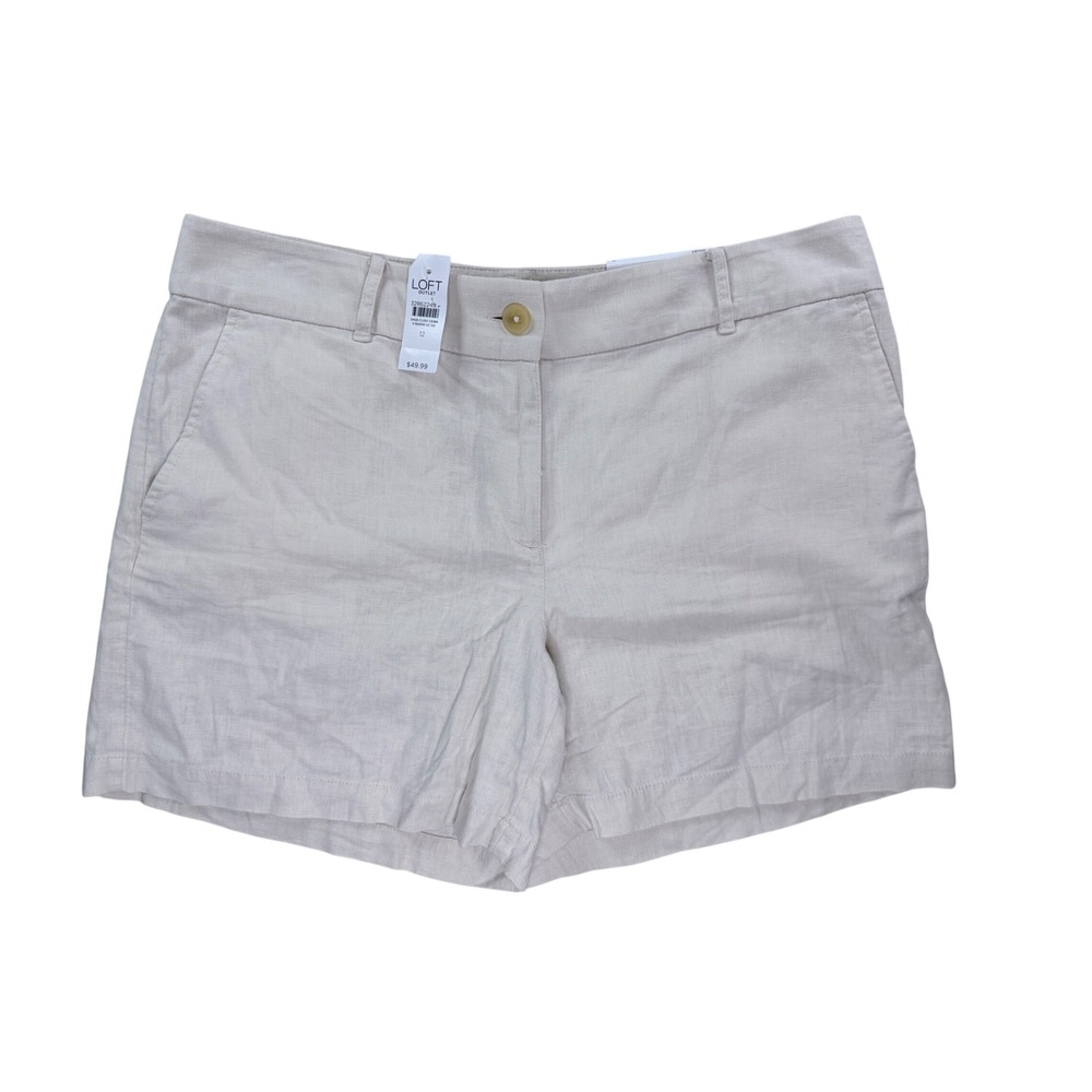 Loft Outlet Shorts Women 12 Beige New Mid Rise‎ 6 Inch Inseam Linen Blend
